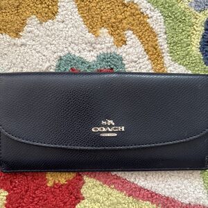 Coach Slim Envelope Wallet F52689 Pebbled Leather Y2K SoHo Logo Zip 90s Navy EUC